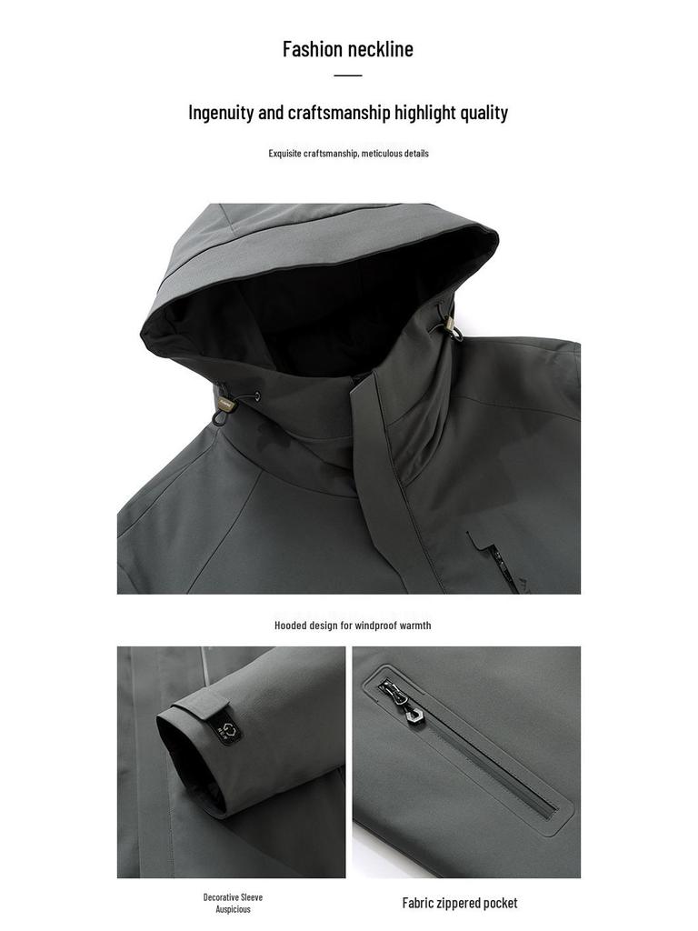 Men's Hooded Thickened Down Jacket with Detachable Liner - Warm Ski Suit for Middle-Aged and Young Adults