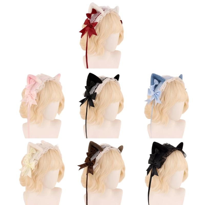 Kitten Headbands Cosplay Bows Kitten Ears Hairbands White Headwear Makeup Cosplay Hairbands Birthday Party