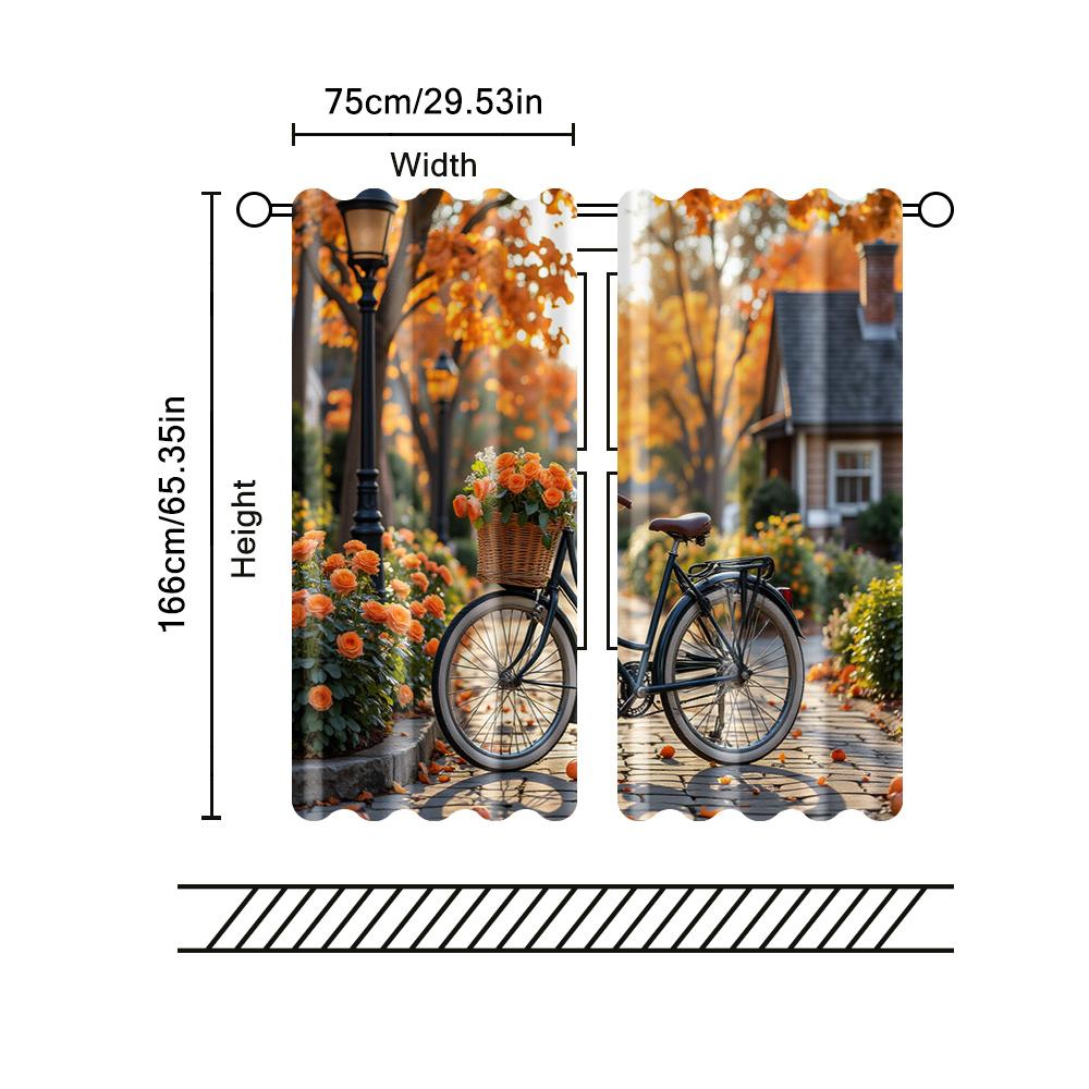 Set Of 2 Filtering Curtains Excluding Rods Non Movable Without Batteries Bicycle Flowers Use Bedrooms Living Curtain Polyester Perfect For Master