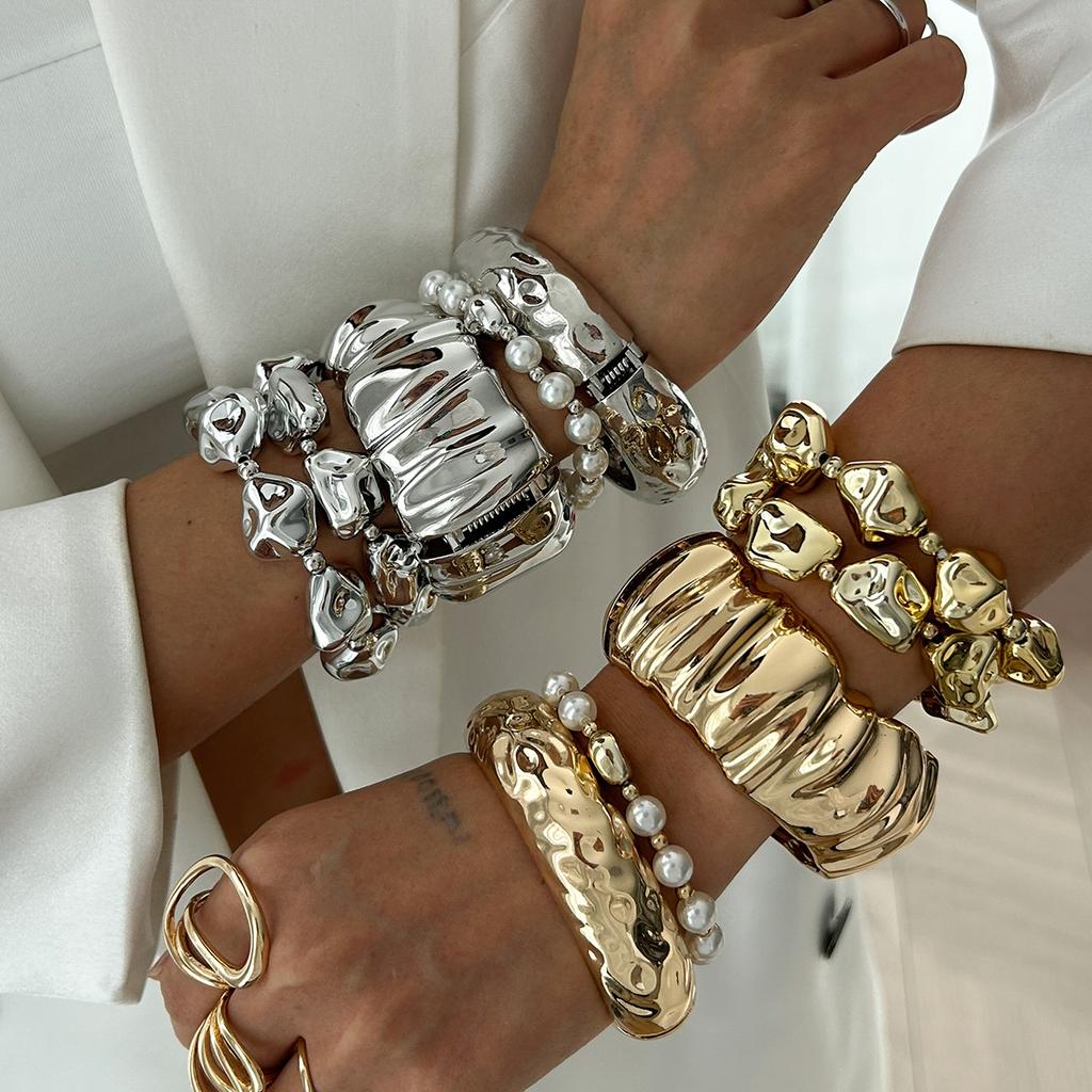 Metal Liquid Pleated Bracelet Bracelet Fashion Imitation Pearl Irregular Beaded Bracelet