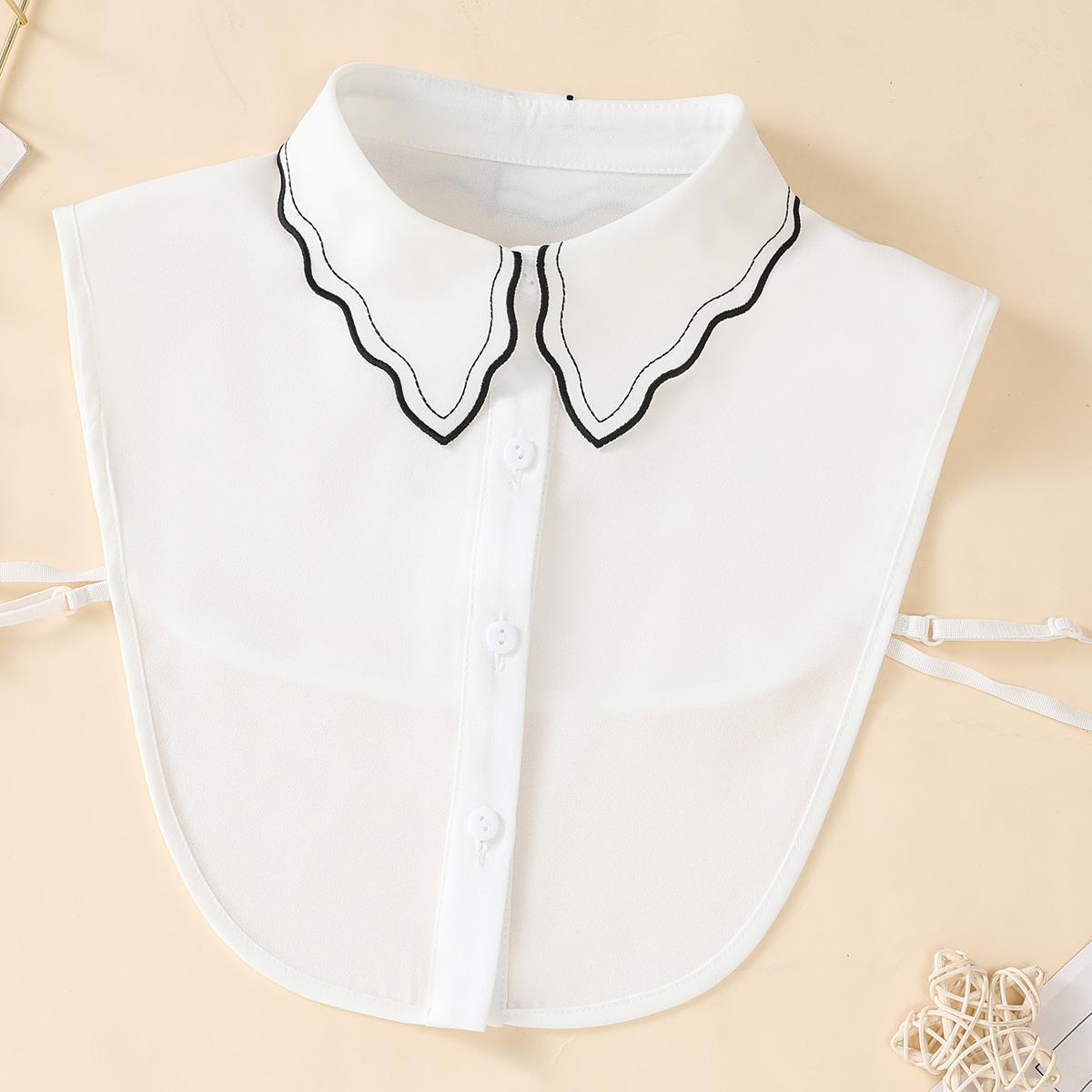 

Жіночий модний вишитий шифоновий штучний комір із чорним краєм, вишитий хвилями, у поєднанні зі светром, універсальним коміром