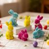 2Pcs/set Lovely Flocking Easter Rabbit Statues Small Resin Desktop Ornament Ideal For Party Table Centerpieces