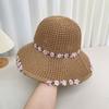 Flower sun hat women's summer versatile idyllic hollow straw bucket hat big eaves beach hat