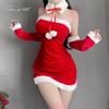 Xianyi Christmas Dress Slim Tube Top Dress Velvet Sexy Live Streaming Host Set Cosplay New Year Performance Suit S24