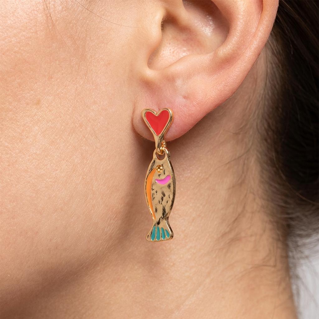 Simple Small Heart Drop Earrings for Women Creative Gold Color Enamel Fish Earrings Bohemia Beach Summer Holiday Jewelry