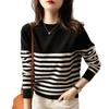 LrisIuza Ech Striped Knit Crew Long Ribbed Knit Stylish Plus Sizes Loose Korean Solid Perfect for Commuting Women's Sweater, Neck, Sleeve, Sweater,