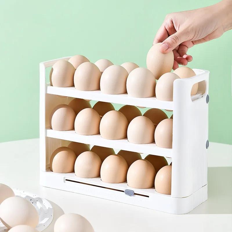 Egg Holder for Refrigerator, Detachable 36 Flip Egg Storage Organizer, Refrigerator Side Door Egg Holder with Timer