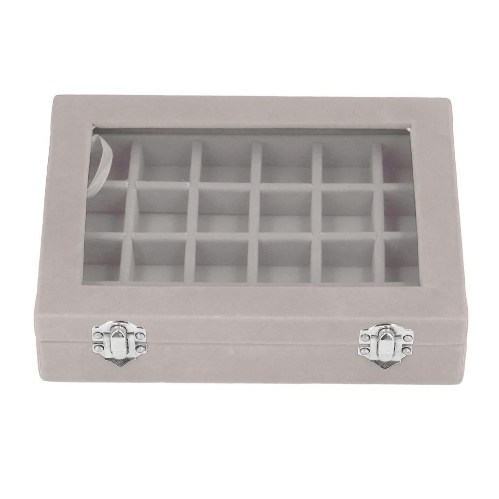 Small Velvet Jewelry Box Organizer 24 Compartments Jewelry Case Earring Rings Storage Box Jewelry Case with Locks Gray