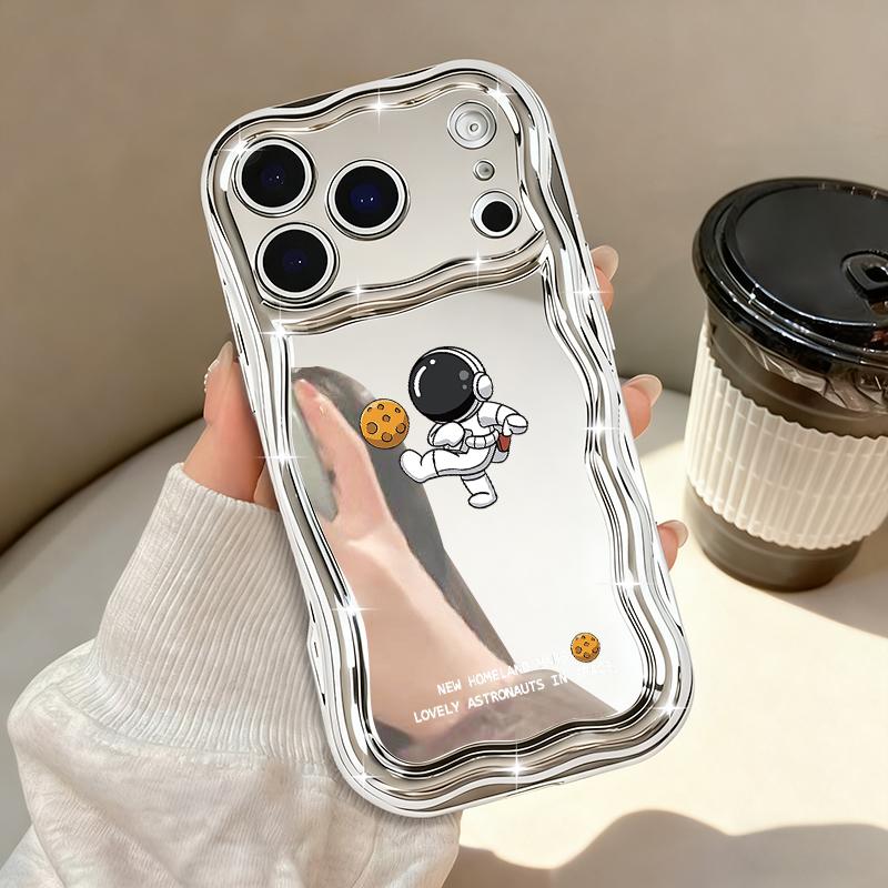 Cute Moon Astronaut Phone Case For iPhone 17 Pro Max Air 16e 16 15 14 13 Pro Max 12 11 Shockproof Luxury Plating Soft TPU Cover