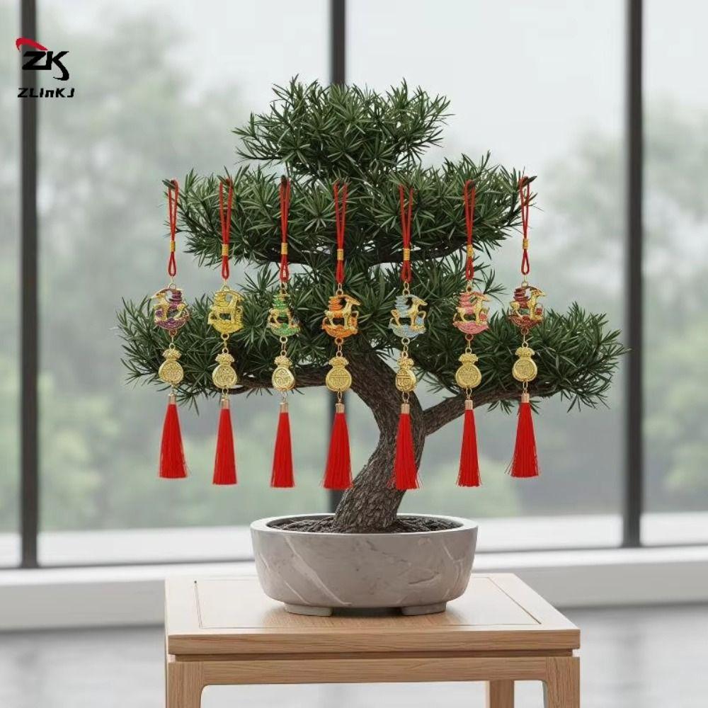 Gold Lucky Design Goat Hanging Ornaments Red Tassels Chinese New Year Decor Festive Decor