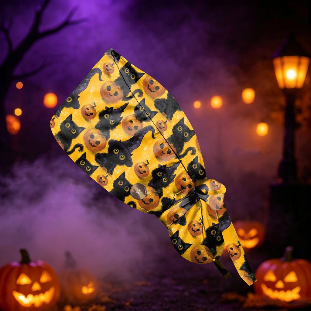 Women's Fashion Halloween Print Ponytail - Multipurpose Work Shower Scrub Hat for