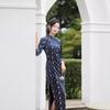Long cheongsam 1011 spring new fashionable and elegant 8-point sleeve double-layer plain velvet embroidered improved cheongsam