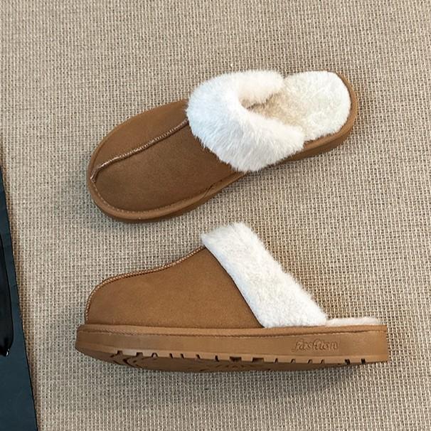 Retro comfortable simple plush day plush slippers autumn and winter fashion versatile outer wear home girls bag head slippers