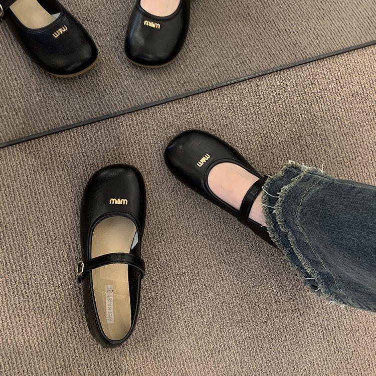 

Xiaoxiangfeng single shoes 2025 spring and summer new one-word buckle French beanie shoes women s flat-soled soft-soled Mary Jane grandma shoes 35 чёрный