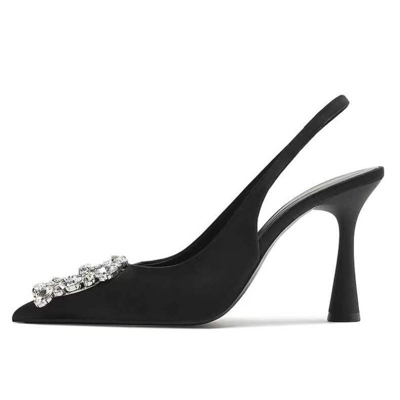 Fashion Elegant Ladies Crystal Buckle Pumps Summer 2025 Sexy Pointed Toe High Heels Sandals Women Back Strap Party Wedding Shoes Woman