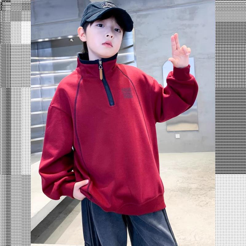 Boys Fleece Lined Half Zip Pullover Stand Collar Warm Sweatshirt Big Kids Long Sleeve Top