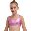Girls Gymnastics Dance Camisole Crisscross Strappy Back Metallic Crop Top