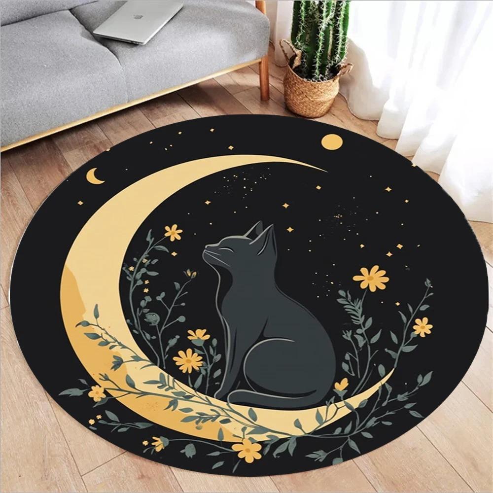 

Bohemian Star Moon Printed Round Carpet Plant Butterfly Tarot Moon Phase Flower Round Rug Witchcraft Astrology Round Mat 60cm x 60cm