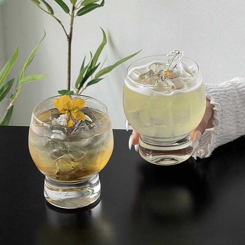 ZISIZ High-Footed Transparent Drum Glass Cup