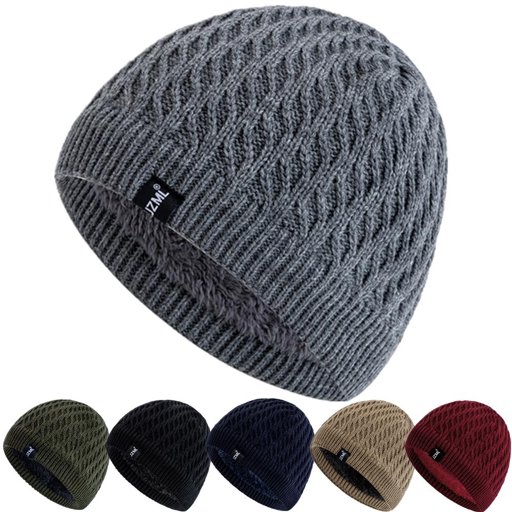 New Style Unisex Winter Hats Plush Fur Lined Men Women Warm Beanie Cap Casual JZML Label Decor Outdoor Winter SKI Knitted Hats