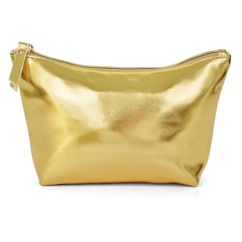 Multi-functional Bright Silver Full PU Leather Soft Makeup Bag Waterproof Portable Small Storage Bag