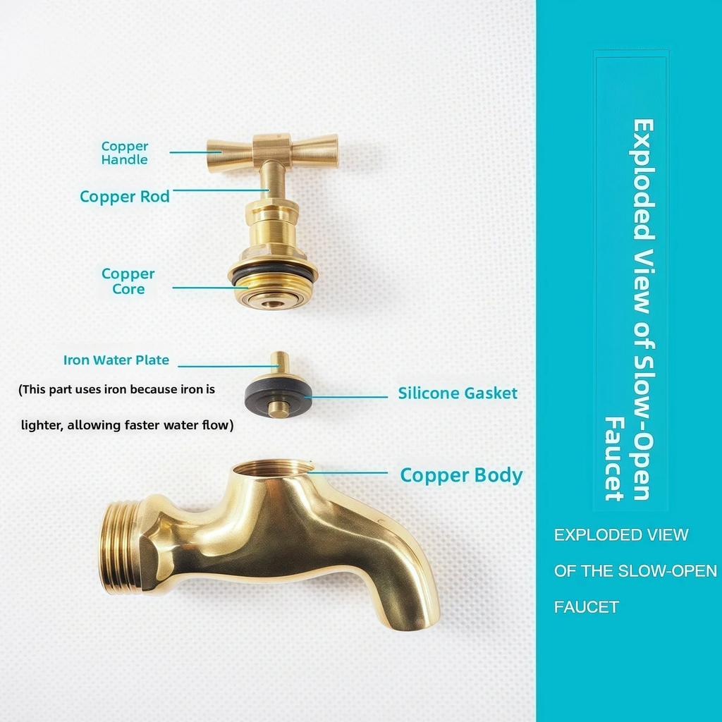 1PC Brass Faucet G1/2' Automatic Slow Open with Faucet Outdoor Anti-freeze Crack Single Cold Faucet for Washing Machine Mop