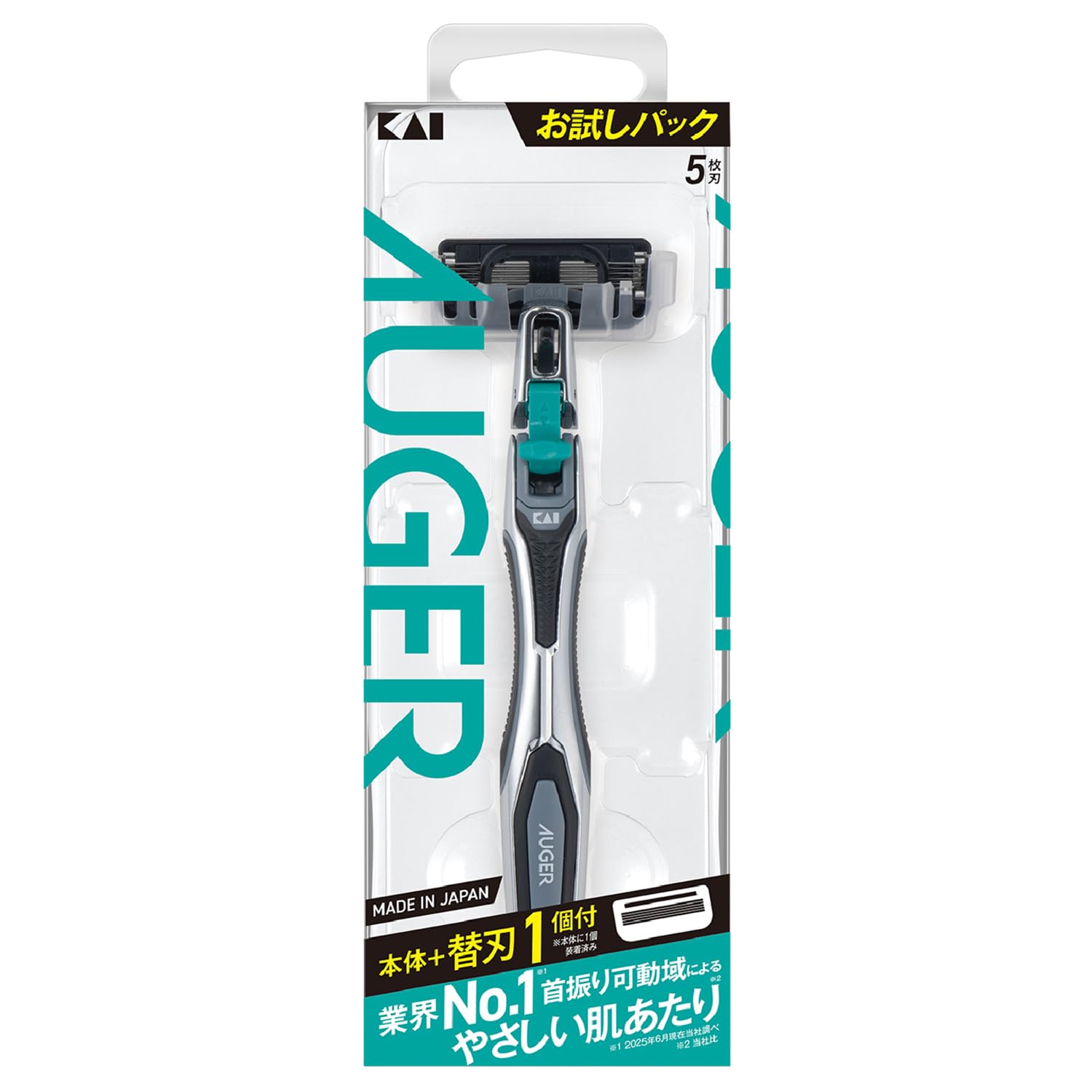 Kai Corporation AUGER Razor Holder 1 Replacement Blade for + - Men s Razor, 5-Blade, Shaving.