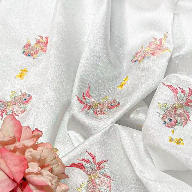 

1M Chinese Style Koi Fish Embroidery Fabric Chic Tulle Designer Fabric For DIY Antique Hanfu Dress Skirt Veil Stage Costume 100X150cm