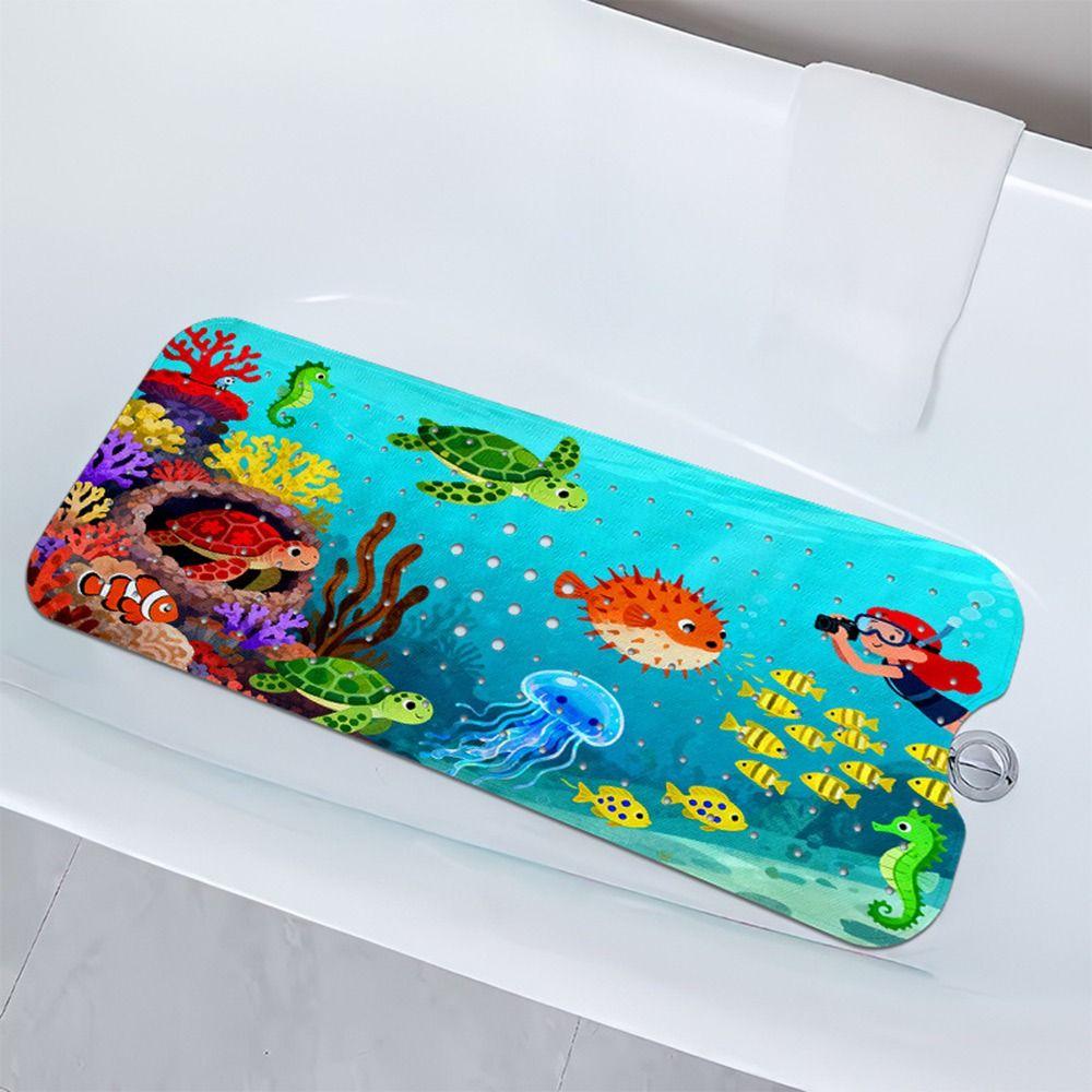 Cartoon Pattern Bathtub Mats Sea Animal 100cm*40cm Bath Shower Mats Drainage Design PVC Non-Slip Bath Mat Shower Use