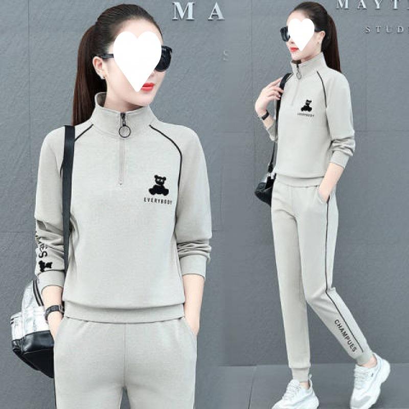 Sporty Casual Set for Women - Spring/Autumn Loose Large-sized Student Long-sleeved Running Suit Set of Two Pieces