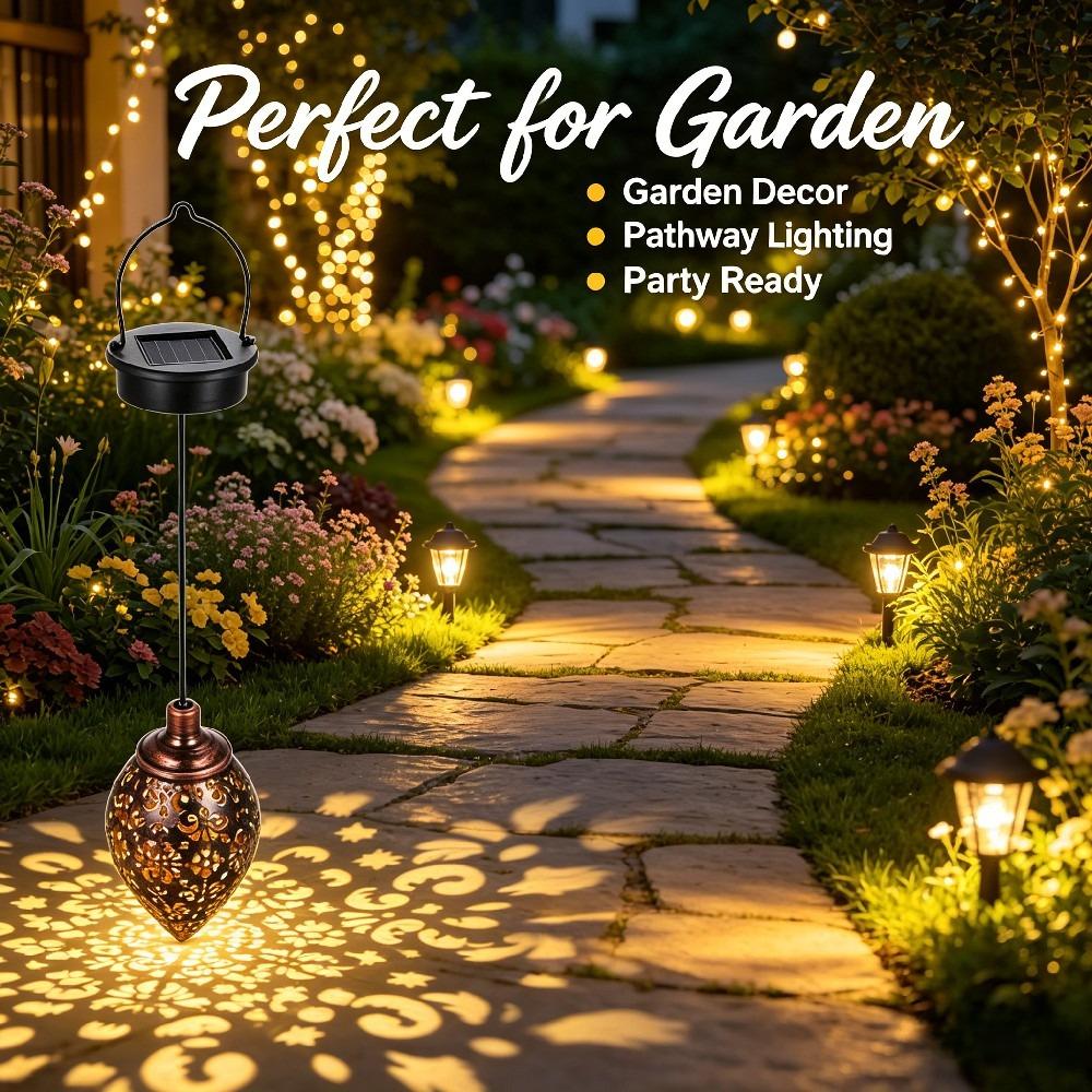 1PC Solar Olive Branch Pendant - Water Drop Iron Art, Projection Lamp, Projection Lamp, Garden Decoration, Atmosphere Creation