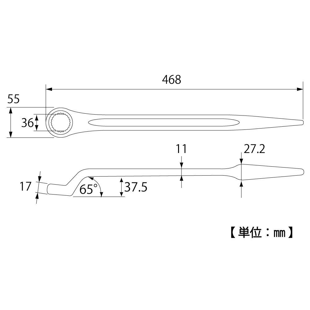 TOP Industrial 36mm Forged with Made in Japan (TOP) SM-36, Open-End Wrench, 60°, Spindle, Tsubame-Sanjo,