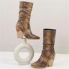 Fashion 2025 White Black Brown Faux Leather Cowboy Ankle Boots for Women Wedge High Heel Boots Chunky Snake Print Western Cowgirl Boots