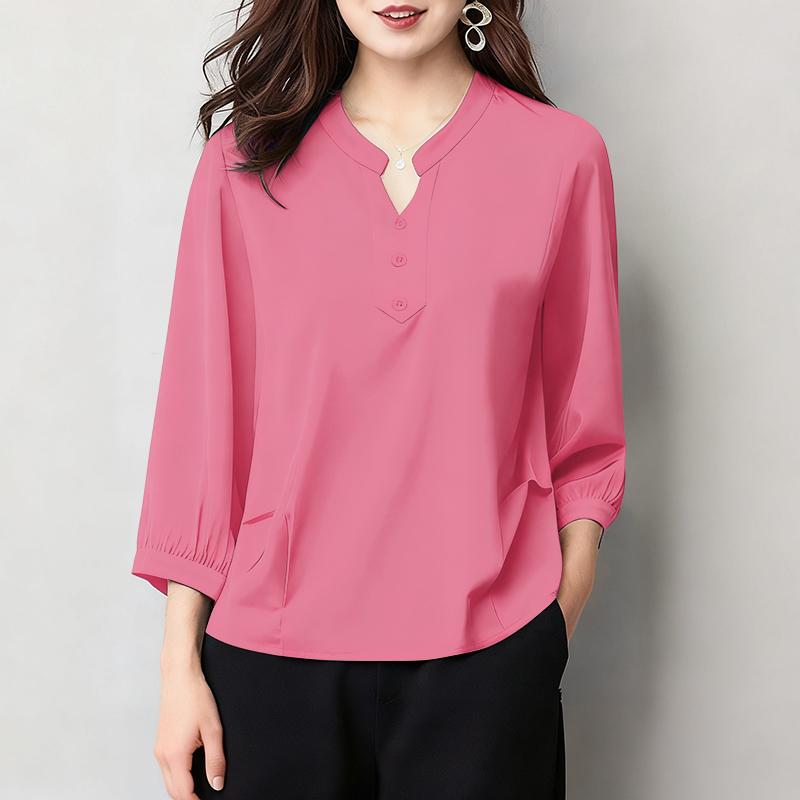 

ZANZEA Женская повседневная однотонная блузка с V-образным вырезом и рукавом 3/4 5XL розовый