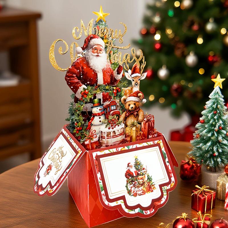 1Pc Paper Vintage Holiday Greeting Card DIY Festive Party Invitation 3D Greeting Card Christmas Card Holiday Greeting Card