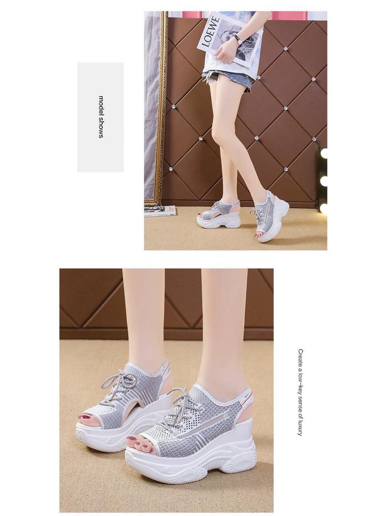 Women's Sporty Wedge Heel Peep-Toe Sandals - Thick-Soled, Breathable Mesh, Height-Enhancing, Plus Size Casual Footwear
