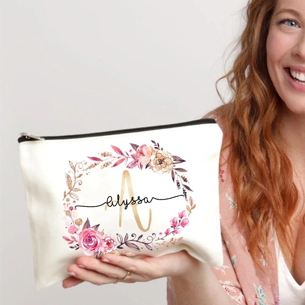Initial Makeup Bag Personalized Bride Makeup Box Decorative Gift Female Organizer Travel Toilet Wash Wallet