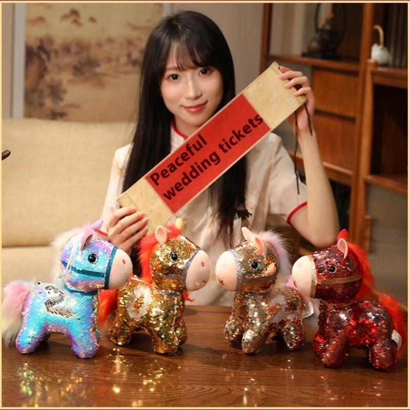 1 Stück Beruhigendes Stressabbau Umarmungskissen Funkelndes Schillerndes Glitzer Pferd Weiches Plüschtier Niedlicher Taschenanhänger Heimdekoration Geschenk