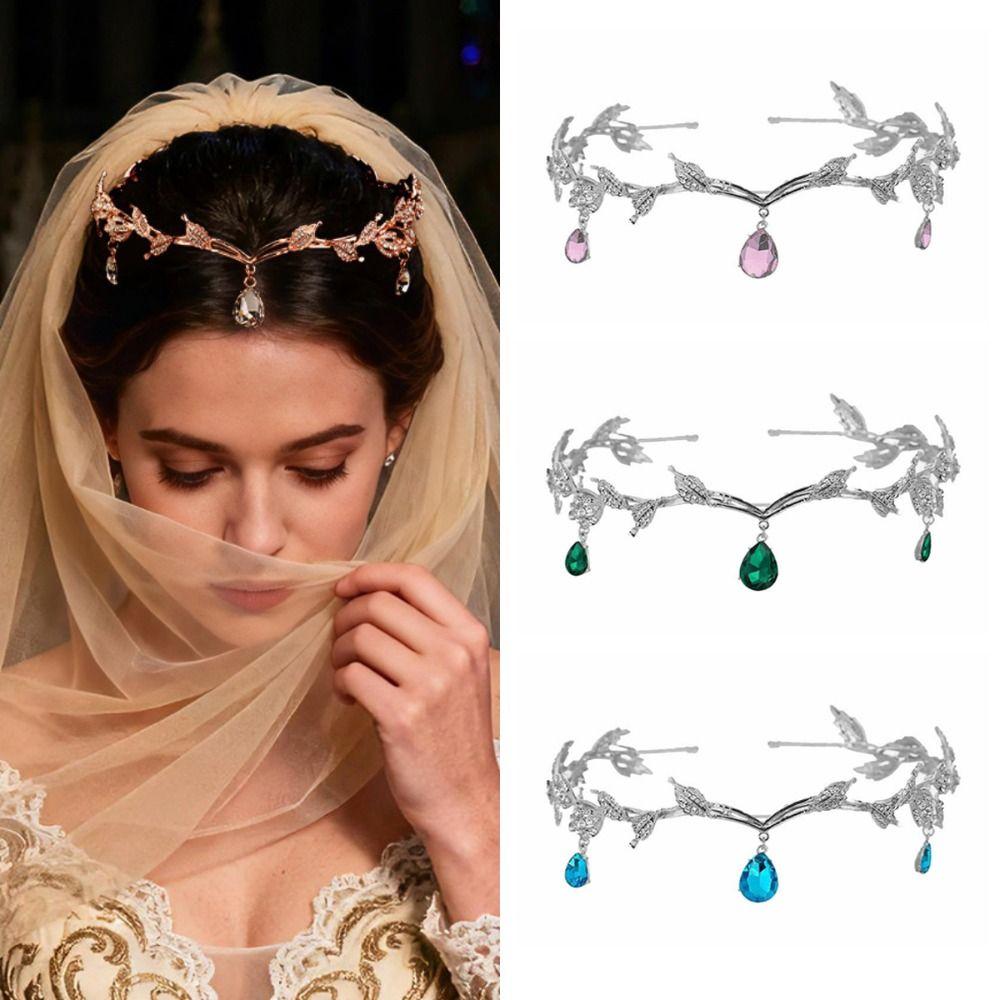 Liście Elficka Tiara Tiara z Cyrkoniami Bandana Styl Vintage Korona Wróżki Kobiety