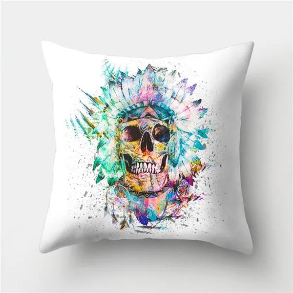 Halloween Floral Skull Print Cushion Cover Polyester Decorative Pillow Cover For Home Sofa Bed Nordic Style Pillow Case 45X45Cm
