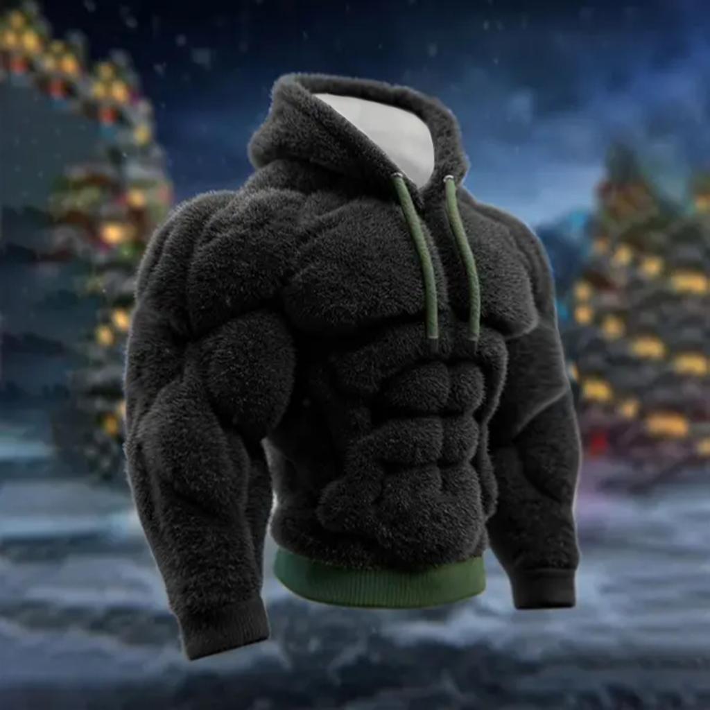 Men's Christmas Muscle Ugly Print Long-Sleeve Casual Sports Hooded Sweatshirt