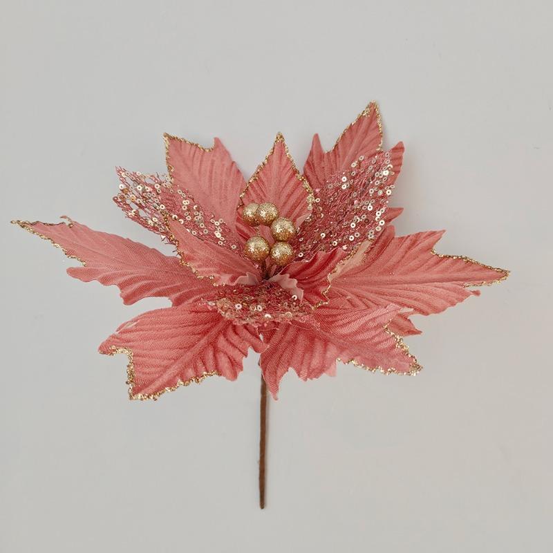 Gold Dust Christmas Decoration, Christmas Flowers Christmas Tree Flocking Cloth Decorative Flower Cuttings Double Sequins Simulated Flowers