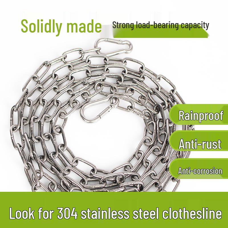 304 Stainless Steel Clothesline Chain for Outdoor Quilts and Clothes Drying M4 Clip Single (4mm)
