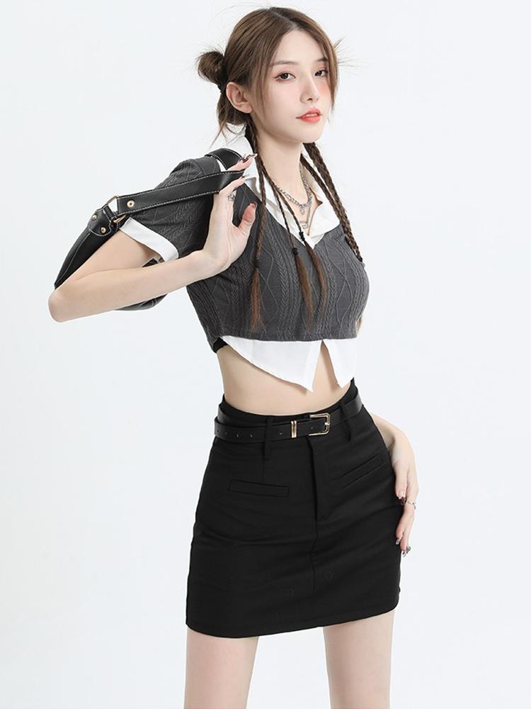 Dámský oblek Minisukně Summer Basic Slim Vysoký pas Sukně Šortky Kancelář Lady All-match Černá Elegantní Vintage