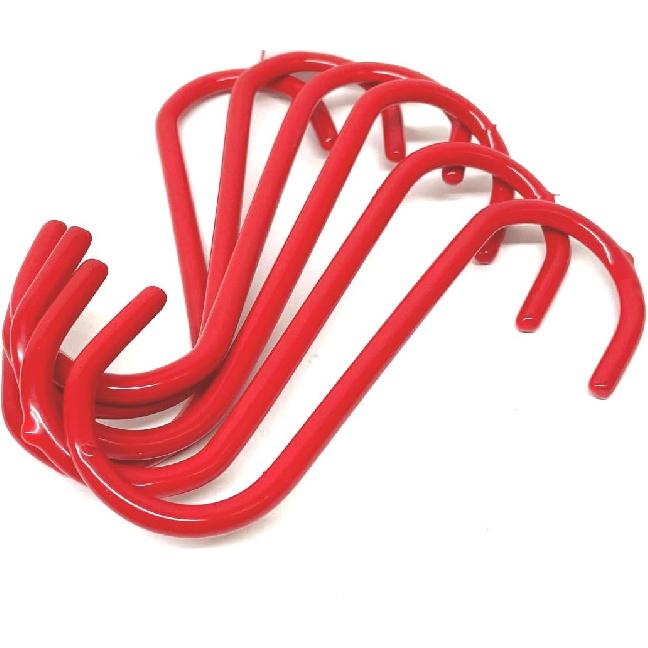 Red PVC Coated S Shape Utility Hook Set - Pack of 6, 5 inches Length, 1.3” Hook Opening