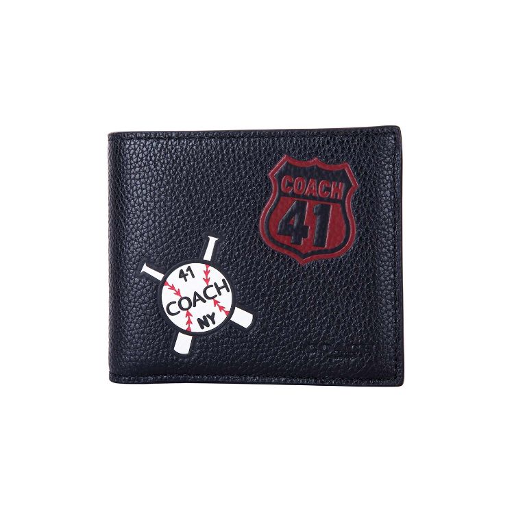 

Coach Wallet 10 Badge Short Leather Wallet Men wallet Black 24655-BLK Basic Set (Bag+Dust Bag)