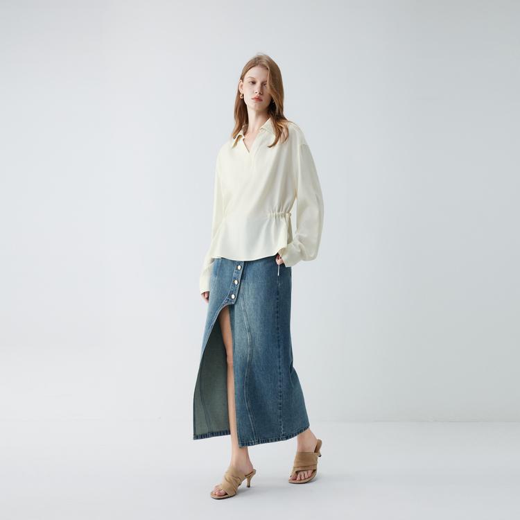 ELLE French Style Split Denim Midi Skirt Fashion Design Straight A-Line Skirt Casual Long Skirt Women skirts L8ARL026