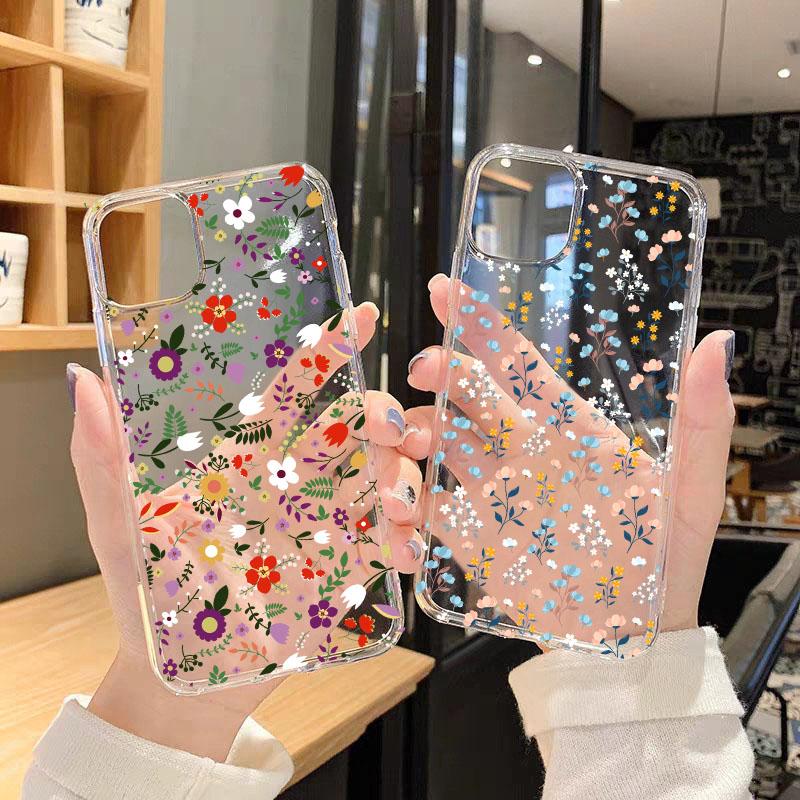 Luxury Daisy Flower Leaf Pattern Phone Case For iPhone 17 15 14 16 13 12Mini 11 Pro Max XS XR 7 8Plus Transparent Soft Cover Bag