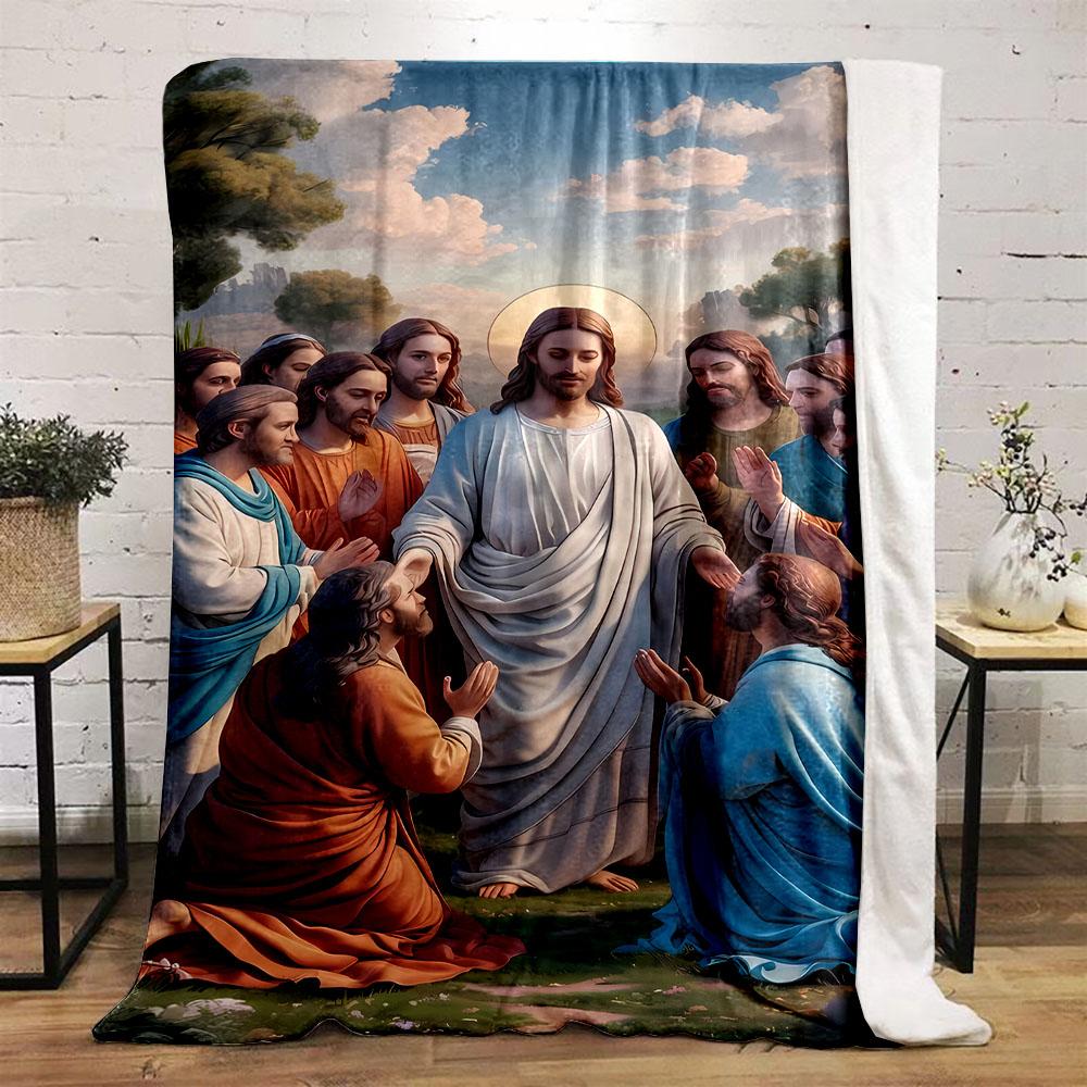 "Jesus Teaching Disciples Illustration" Patterned flannel blanket perfect for the bedroom living room, sofa, or a little nap