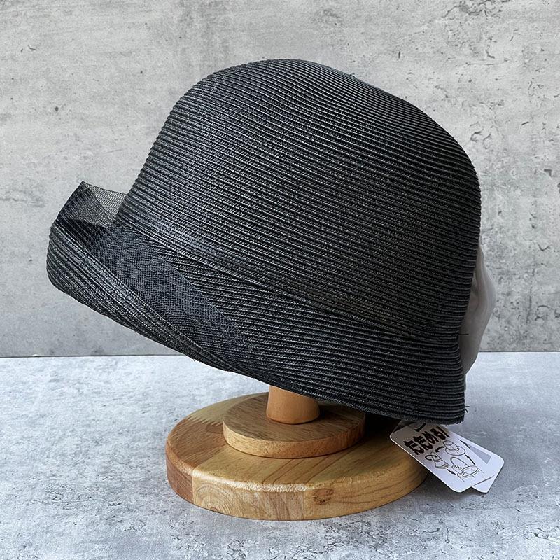 French Elegant Hepburn Style Bow Veil Curved Edge Bucket Hat Women'S Summer Straw Hat Sun Protection Face Visor